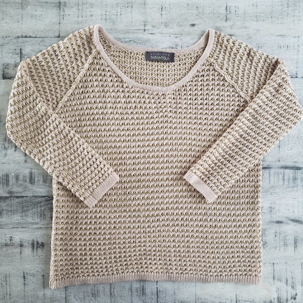 Charlotte Tarantola Tan and Gold Inlay Knit Sweater